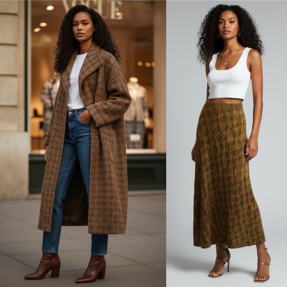 Ivan Grundahal Vintage Tweeted Sweater Knit Long Jacket & Long Skirt